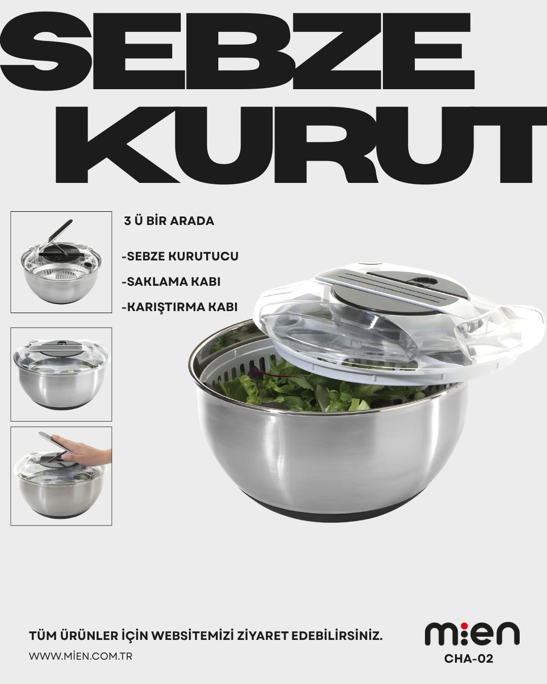 Mien Salata Kurutucu ve Saklama Karıştırma Kabı